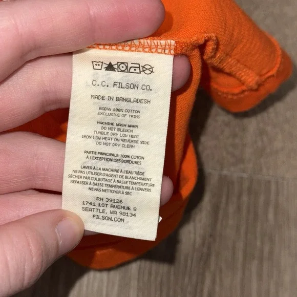 Filson Short Sleeve Pocket T Shirt Smokey Bear Men's Medium Flame Orange Cotton - Picture 7 of 7